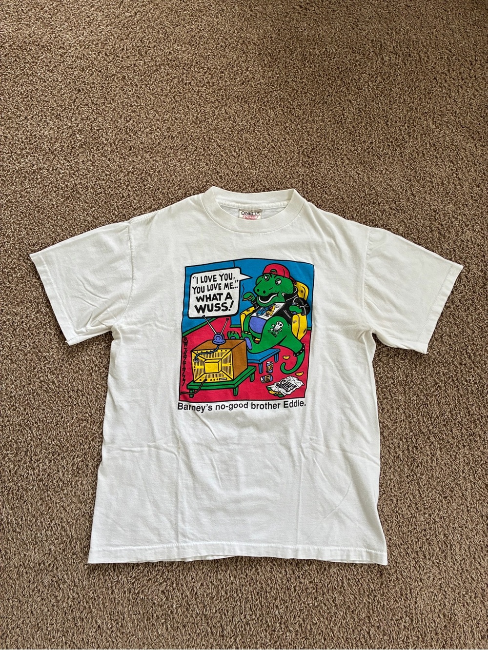 Vintage 90s Barney Parody Barney's No Good Brother Eddie Men's Size Medium Rare